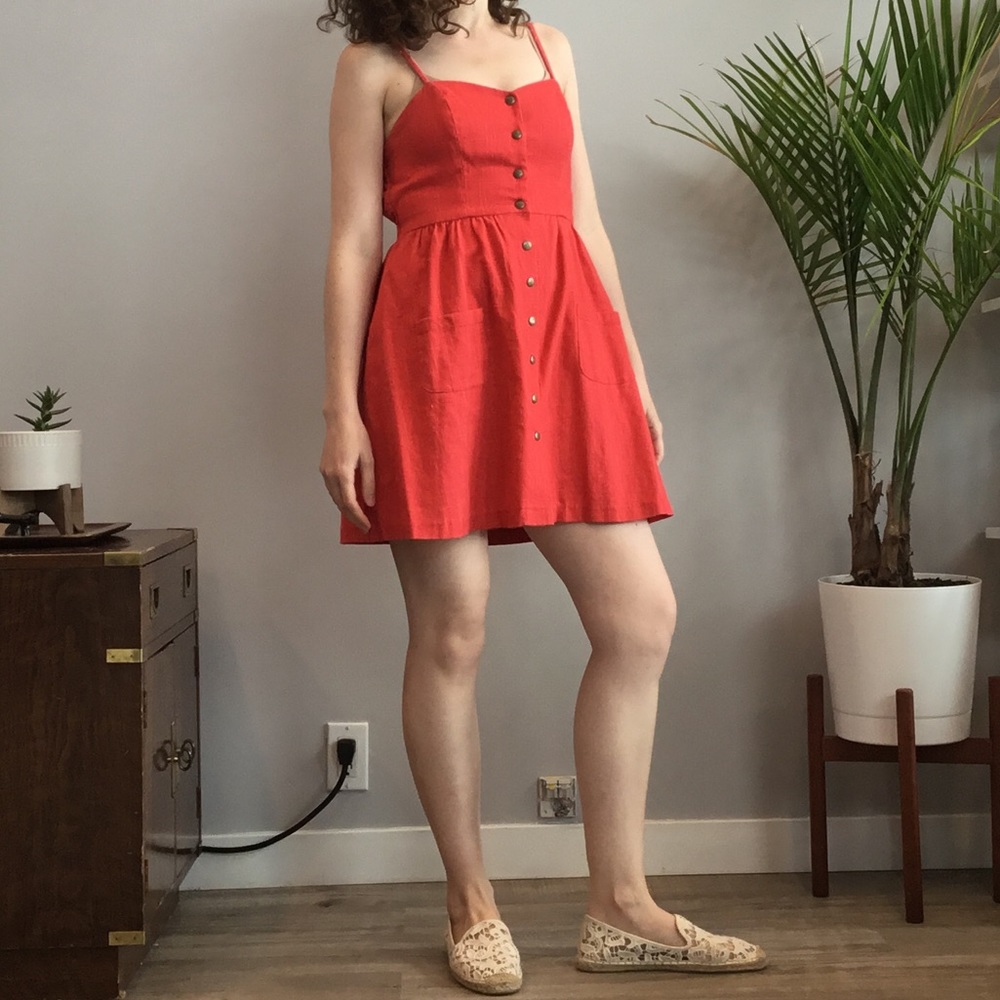 Bright Red Button Down Fit and Flare Dress